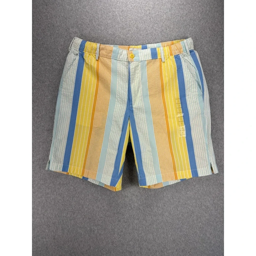 Free Assembly Mens L‎ Seersucker Awning Stripe Shorts Button Zip Cotton